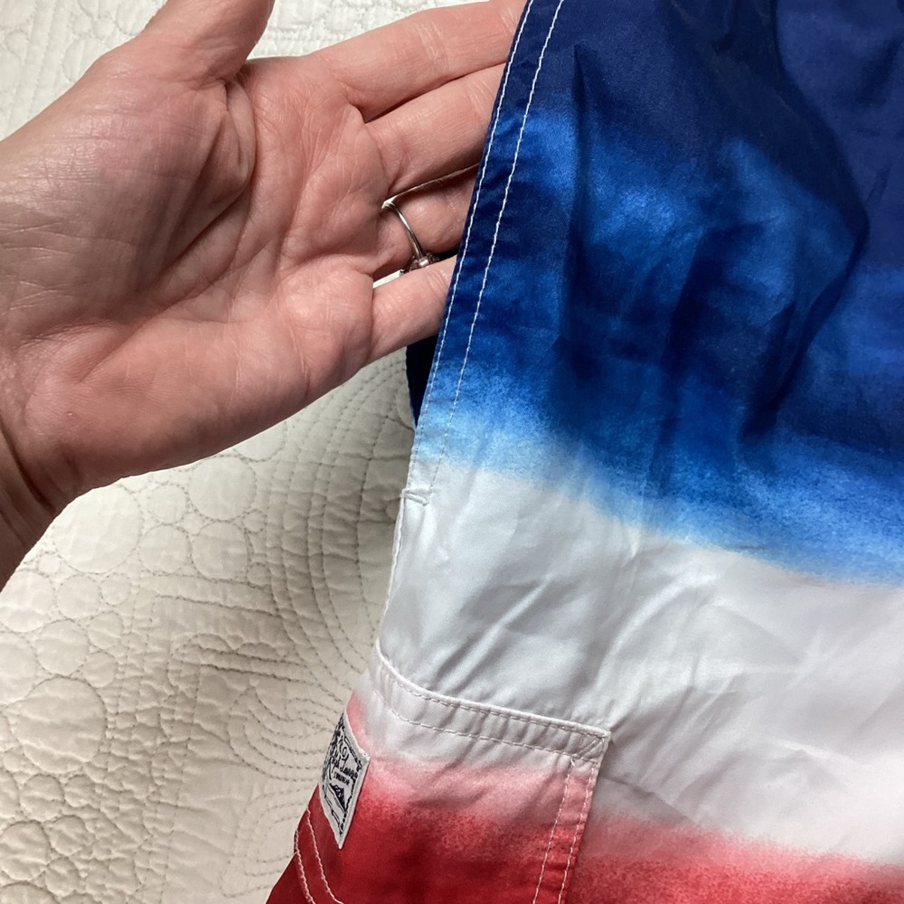 Polo Ralph Lauren Mens Ombre Swim Trunks Size M Red White Blue Tie Pockets Lined - Picture 9 of 15